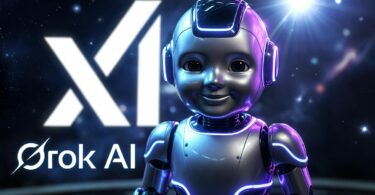 صورة غلاف Grok AI 2026 - روبوت ذكاء اصطناعي مستقبلي أنيق بتصميم نيون أزرق وأرجواني