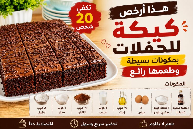 أرخص كيكة للحفلات بمكونات بسيطة تكفي 20 شخص